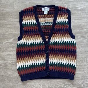 Vintage Southwestern Navajo Style Cardigan Sweater Vest Women's Petite M Cotton
